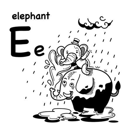 Hand drawn.Alphabet Letter E-elephant  illustration, vectorのイラスト素材