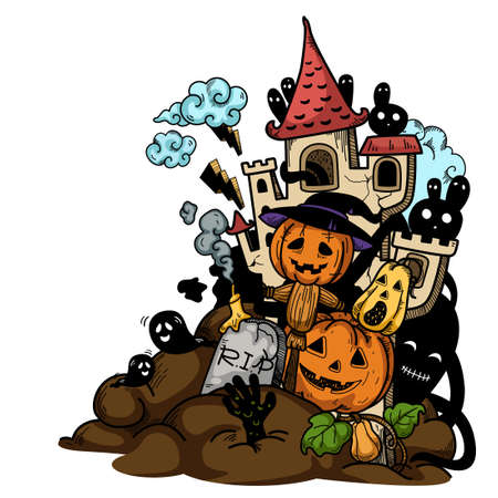 Hand drawn halloween illustration vector.のイラスト素材
