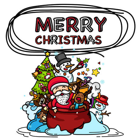 Hand drawn santa claus happy new year and merry christmas.illustration vectorのイラスト素材