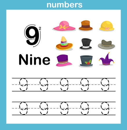 number exercise with cartoon illustration, vectorのイラスト素材