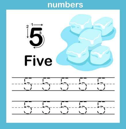 number exercise with cartoon illustration, vectorのイラスト素材