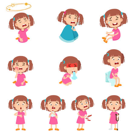 illustration isolated of sick cute girl unhealthy vectorのイラスト素材