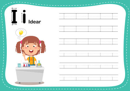 Alphabet Letter I - Idear exercise with cut girl vocabulary illustration, vectorのイラスト素材
