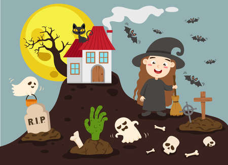 Halloween kids costume party illustration vectorのイラスト素材