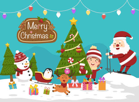 santa claus happy new year and merry christmas illustration vectorのイラスト素材