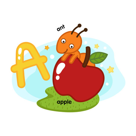 Alphabet Isolated Letter A-ant-apple illustration,vectorのイラスト素材