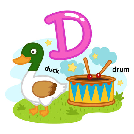Alphabet Isolated Letter D-duck-drum illustration,vectorのイラスト素材