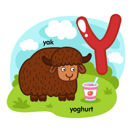 Alphabet Isolated Letter Y-yak-yoghurt illustration,vectorのイラスト素材