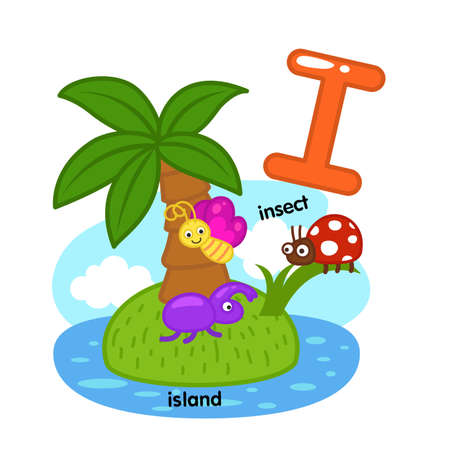 Alphabet Isolated Letter I-insect-island illustration,vectorのイラスト素材