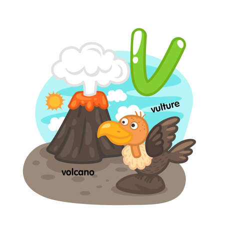 Alphabet Isolated Letter V-volcano-vulture illustration,vectorのイラスト素材
