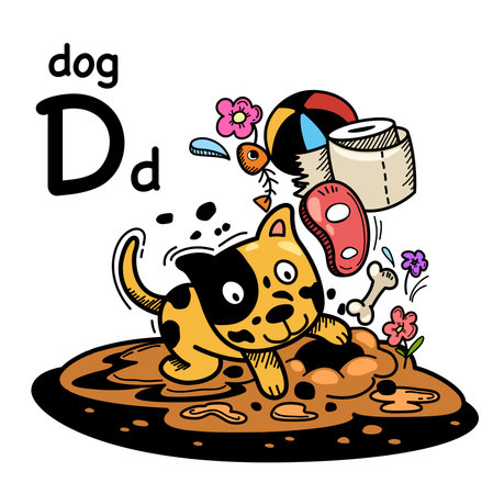 Hand drawn.Alphabet Letter D-dog illustration, vectorのイラスト素材