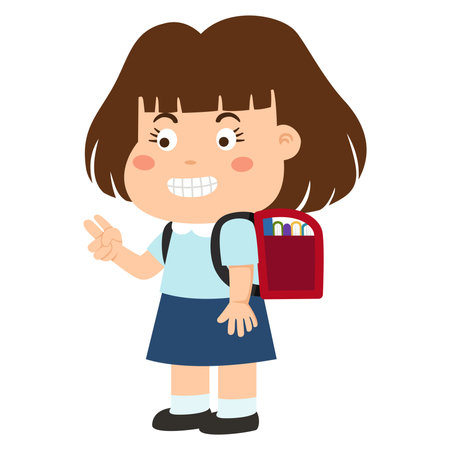 Illustration of girl carrying schoolbag vectorのイラスト素材
