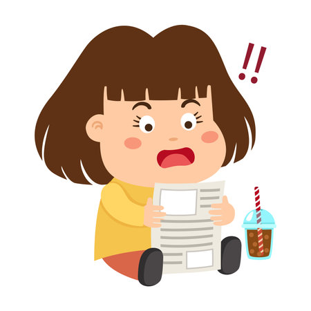 Illustration of kid holding and reading a newspaperのイラスト素材