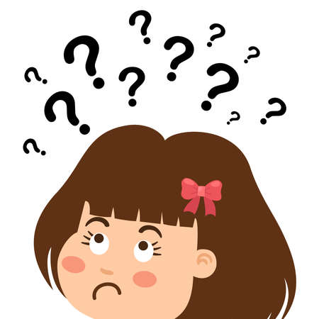 illustration of girl thinking with question marks vectorのイラスト素材