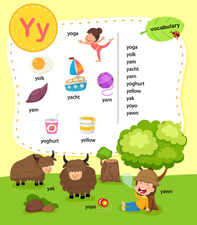 Alphabet Letter Y education vocabulary illustration, vectorのイラスト素材