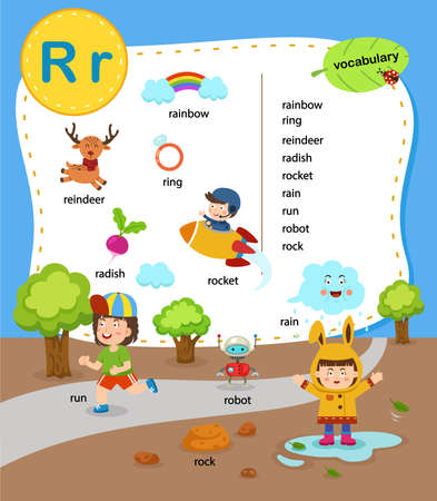 Alphabet Letter R education vocabulary illustration, vectorのイラスト素材