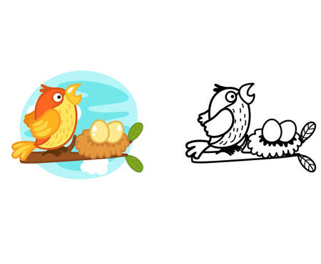 Illustration of educational coloring book cartoon nightingale vectorのイラスト素材