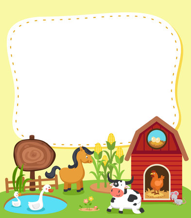 Empty banner template with farm animals illustrationのイラスト素材