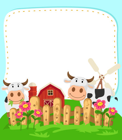 Empty banner template with farm cow illustrationのイラスト素材