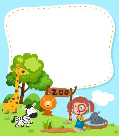 Empty banner template with zoo illustrationのイラスト素材
