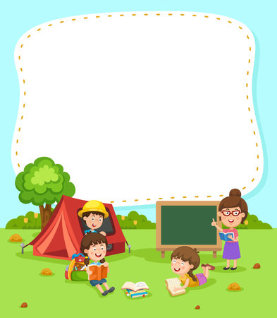 Empty banner template with kids summer camp illustrationのイラスト素材