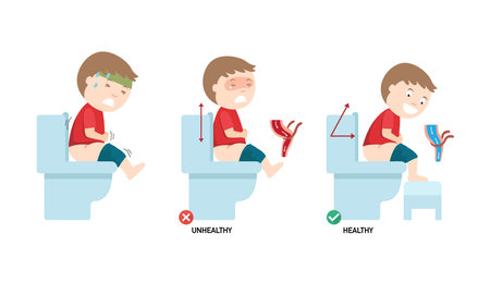 unhealthy vs healthy positions for defecate illustration vectorのイラスト素材