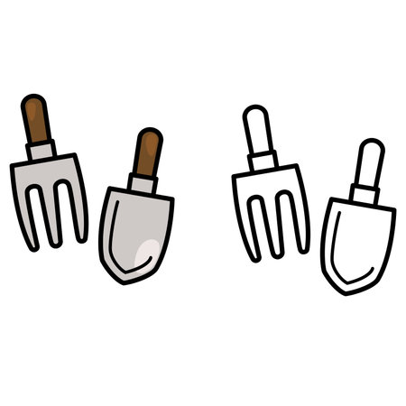 Illustration of isolated colorful and black and white shovelのイラスト素材