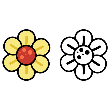 Illustration of isolated colorful and black and white yellow flowerのイラスト素材