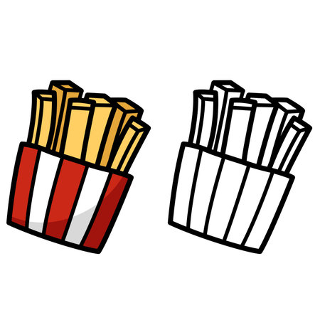 Illustration of isolated colorful and black and white french fries