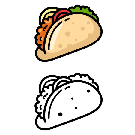 Illustration of isolated colorful and black and white kebab fast foodのイラスト素材