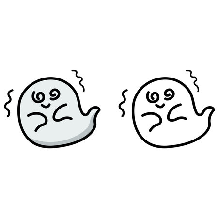 Illustration of isolated colorful and black and white halloween ghostのイラスト素材