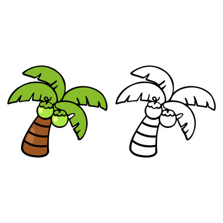 Illustration of isolated colorful and black and white coconut palm treeのイラスト素材