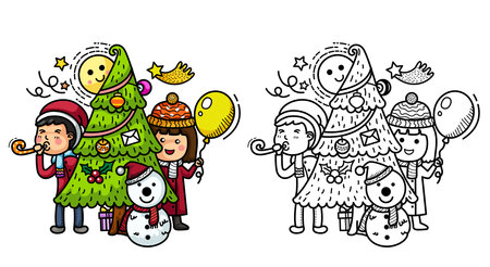 Hand drawn party merry christmas. illustration vectorのイラスト素材