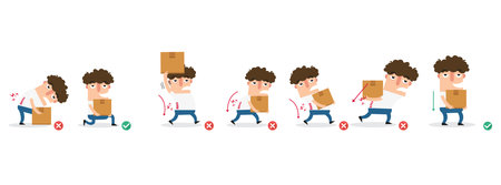 wrong and right carrying position Improper or against proper carrying body posture illustration vectorのイラスト素材