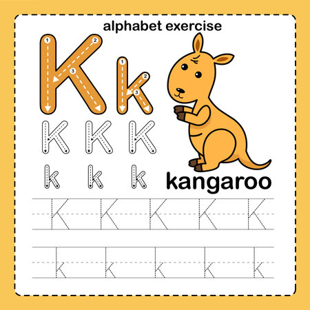 Alphabet Letter  K - Kangaroo exercise with cartoon vocabulary illustration, vectorのイラスト素材
