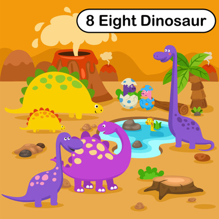 Flashcard number eight with 8 dinosaur learning for kid illustration vectorのイラスト素材