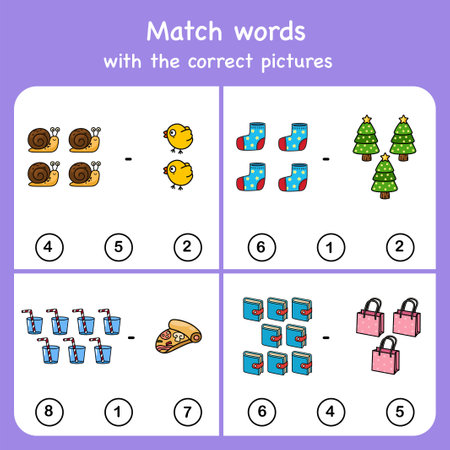 match words with pictures. Educational worksheet for preschoolのイラスト素材