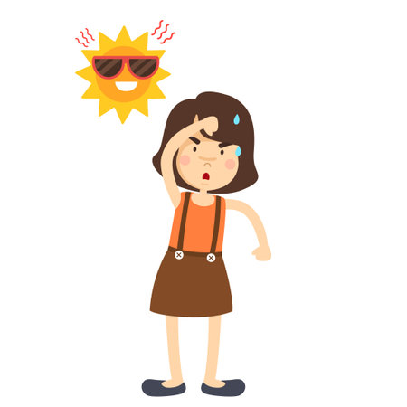 Heat stroke kid girl vector illustrationのイラスト素材
