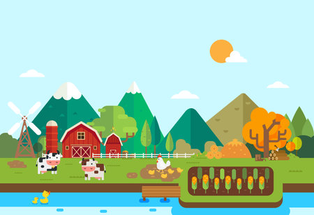 Rural landscape.Agricultural production vector illustrationのイラスト素材