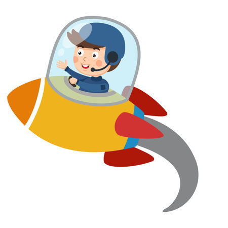 cartoon characters astronaut riding rocketのイラスト素材