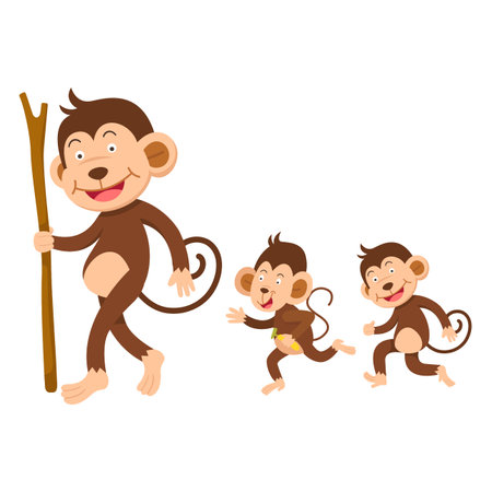 cute cartoon monkey character on white background illustrationのイラスト素材