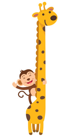 cute cartoon monkey character on white background illustrationのイラスト素材