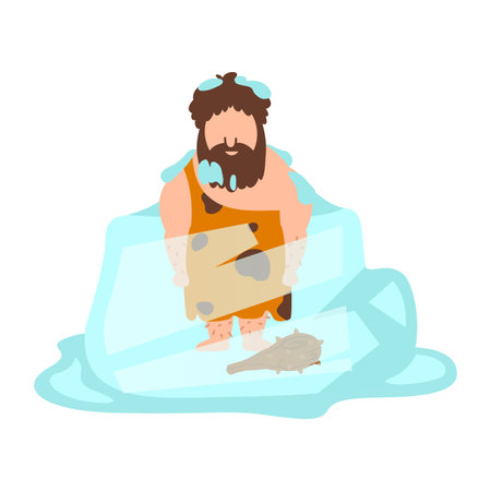 Caveman frozen in ice illustration vectorのイラスト素材