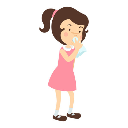 Girl sneezing and sick influenza cartoon illustration vectorのイラスト素材