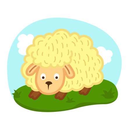 cute cartoon sheep character on white background illustrationのイラスト素材
