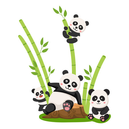 cute cartoon panda character on white background illustrationのイラスト素材