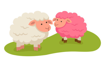 cute cartoon sheep character on white background illustrationのイラスト素材