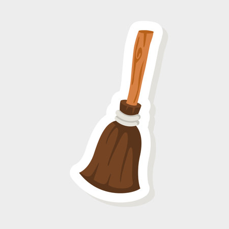 illustration witch broom sticker iconのイラスト素材