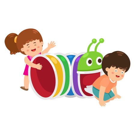 Illustration of  kids playing outside vectorのイラスト素材