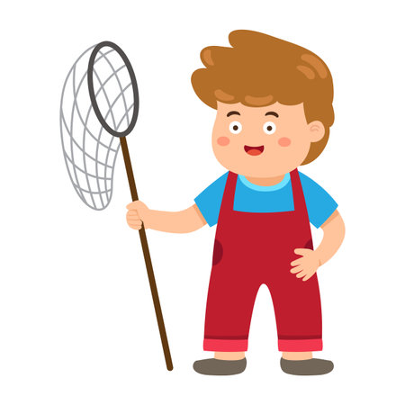 happy kid boy catch bug vectorのイラスト素材